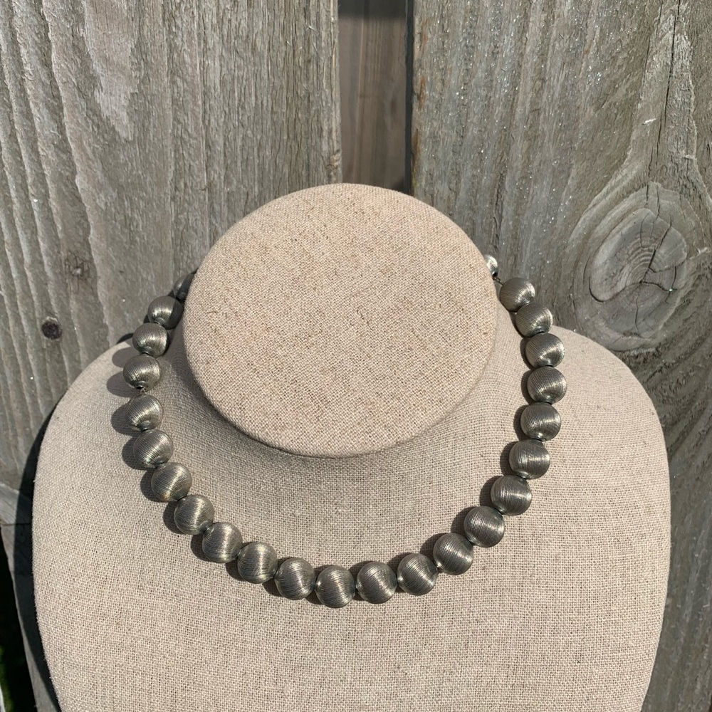 Vintage brushed bead necklace silver